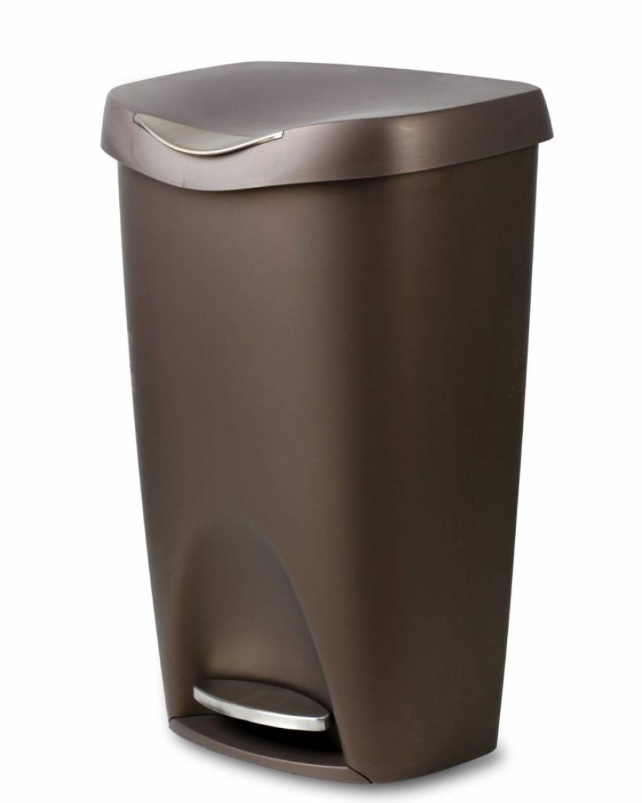 Umbra Brim 13 Gallon Stainless Steel Kitchen Trash Can With Foot Pedal Lid - Durable Silver/Nickel Design For Modern Homes