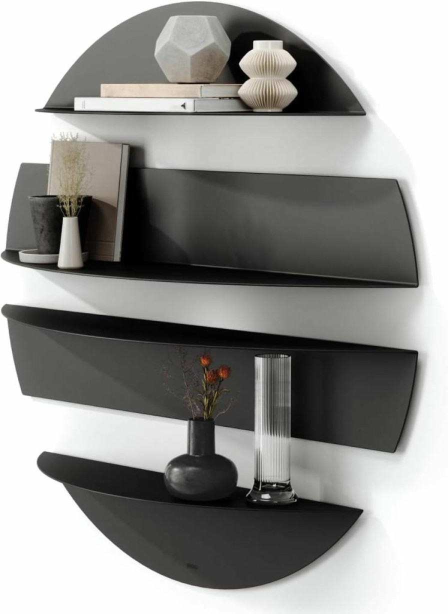 Umbra Solis Black Stone Finish Decorative Floating Wall Shelf - Modern Metal Display Shelf by Umbra