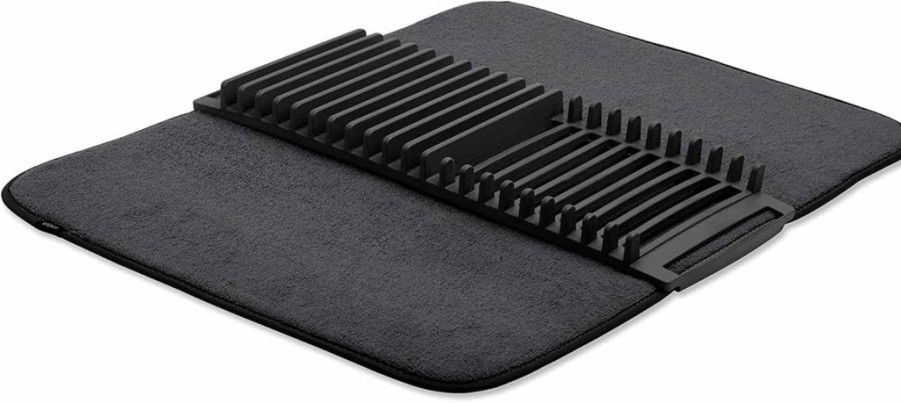 Umbra Udry Foldable Dish Drying Rack and Microfiber Mat - 24 x 18 Inches, Space-Saving, Lightweight, Easy Storage, Black