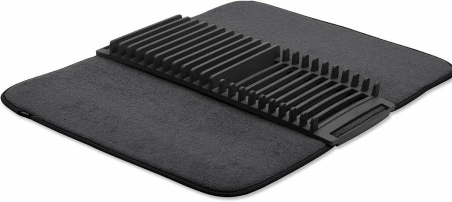 Umbra Udry Foldable Dish Drying Rack and Microfiber Mat - 24 x 18 Inches, Space-Saving, Lightweight, Easy Storage, Black