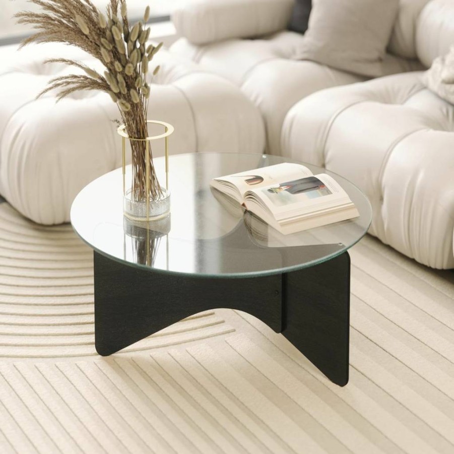 Umbra Madera Modern Round Wood Coffee Table, Natural Finish - Stylish Living Room Furniture