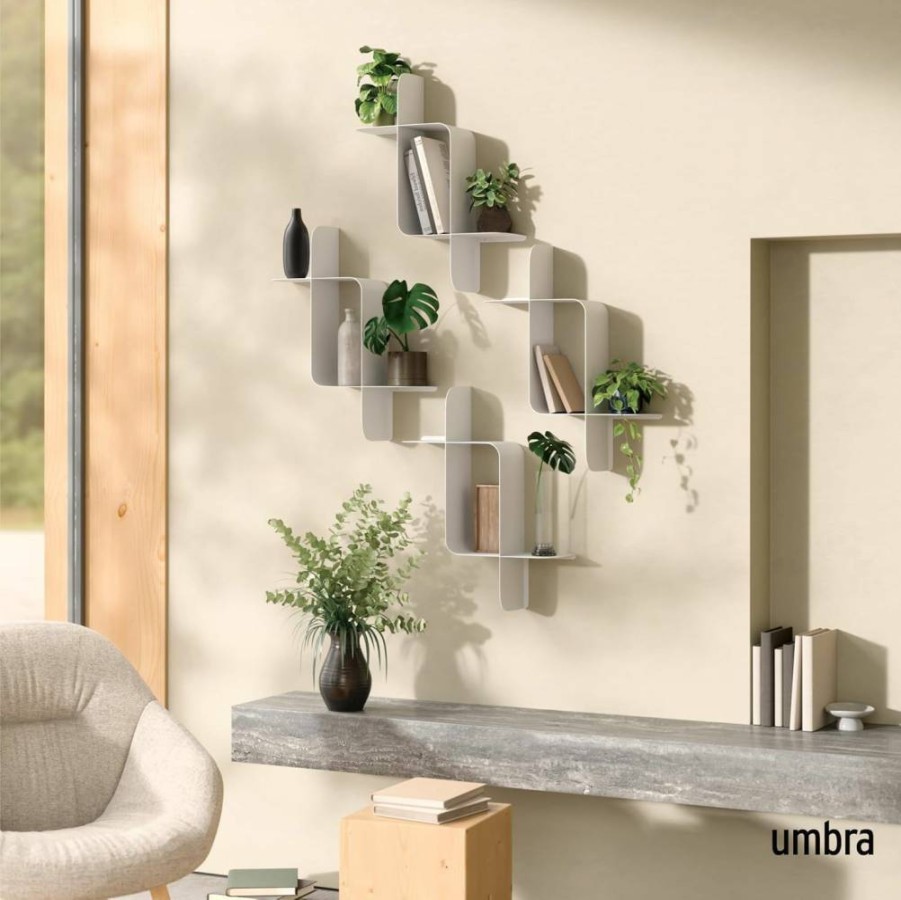 Umbra Montage White Metal Floating Wall Shelves - Set of 2, Modern Decorative Storage