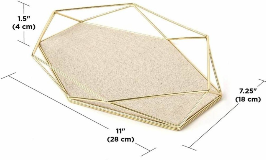 Umbra Prisma Tray Geometric Jewelry Organizer - Matte Brass Finish, 11" x 7.25" x 1.5", Stylish Storage Box for Rings, Earrings, and Accessories