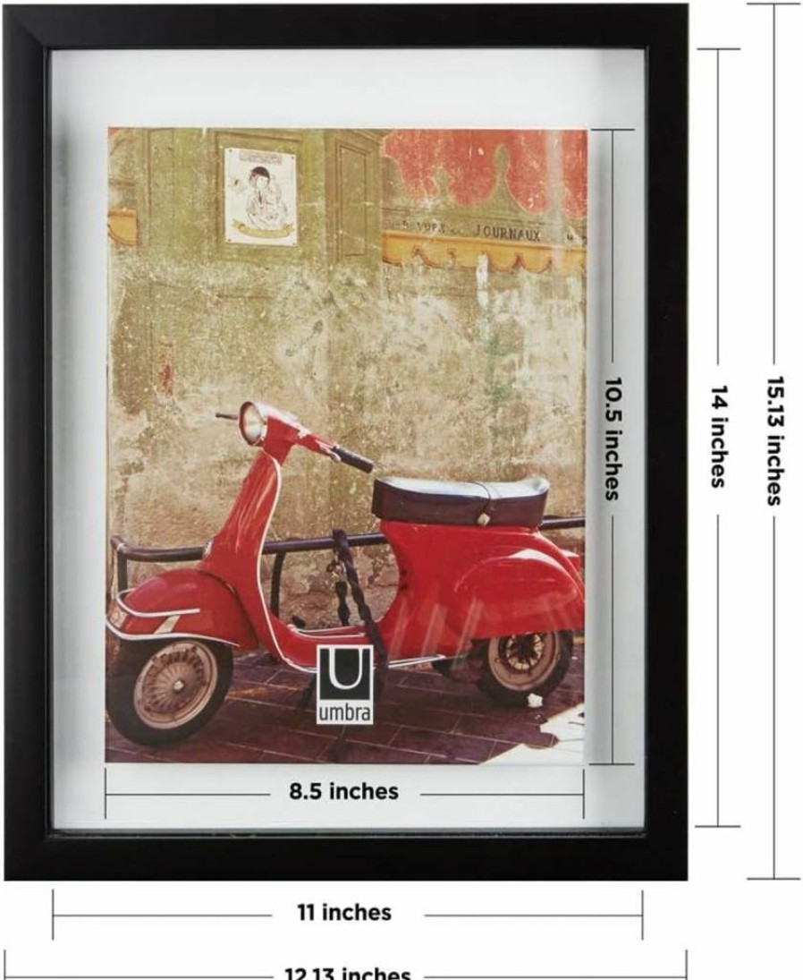 Umbra Black Floating Frame Set of 2 - Display 11x14 or 8.5x11 Documents, Diplomas, Certificates, Photos, Artwork