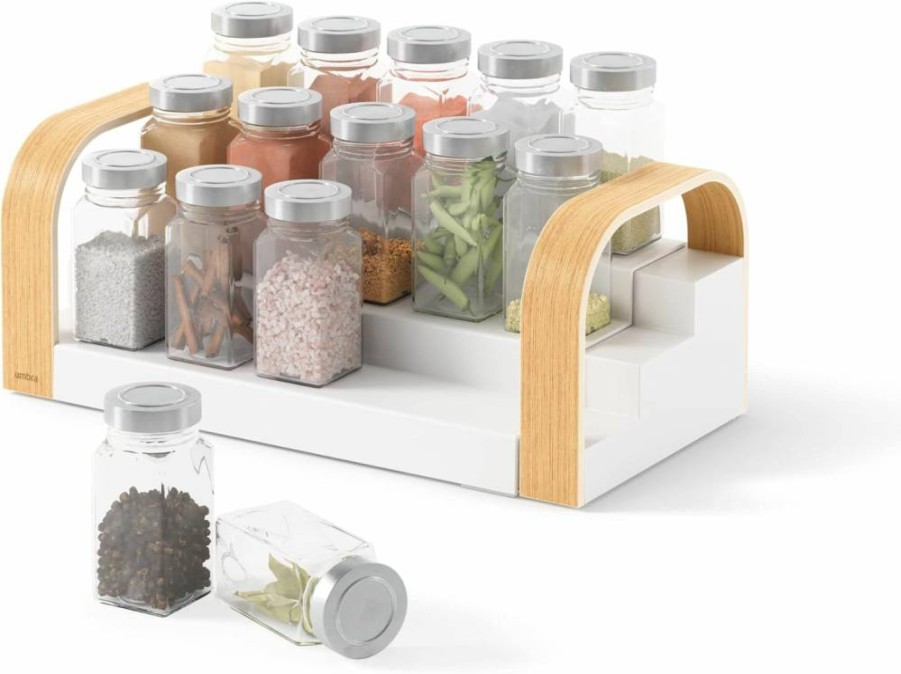 Umbra Bellwood 3-Tier Spice Rack Organizer, Space-Saving Shelf for Kitchen Counter, Walnut & Black Finish