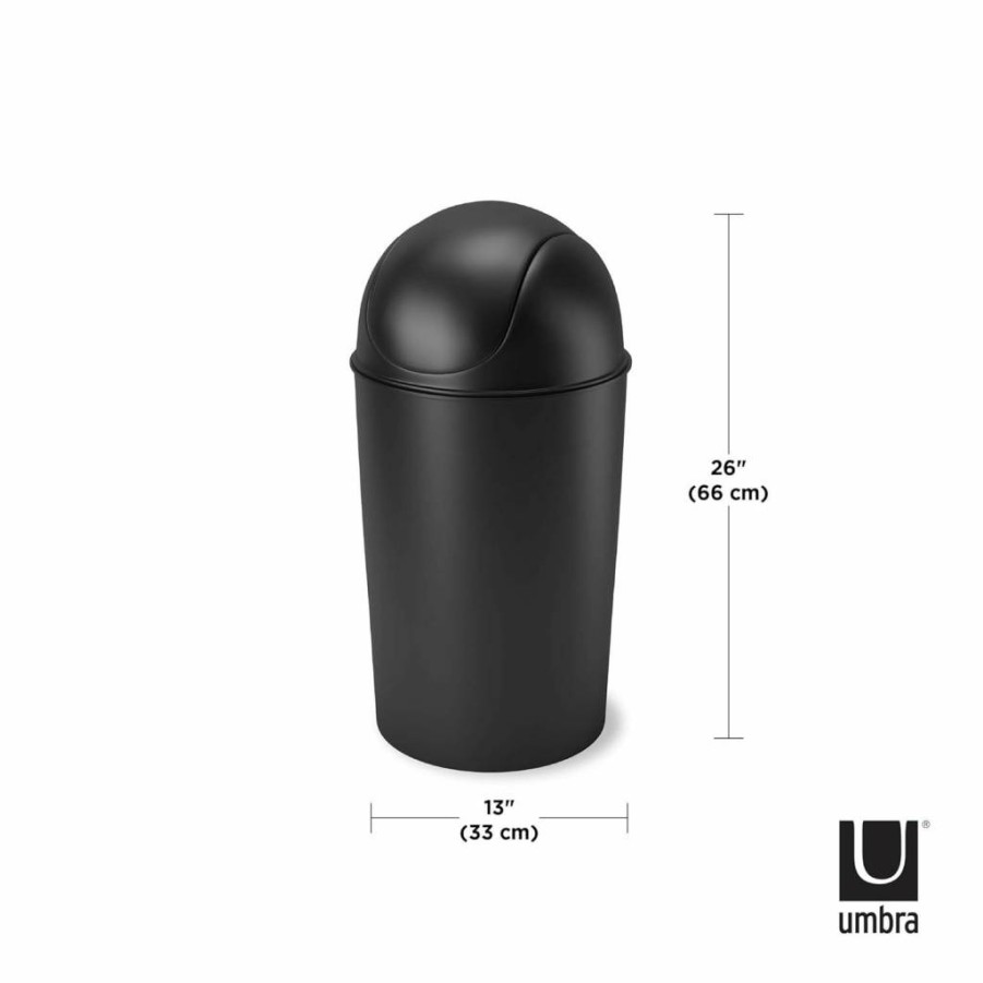 Umbra Grand Swing Top 10 Gallon Kitchen Trash Can with Lid, 37L Recycled Plastic, Black, for Indoor/Outdoor Use