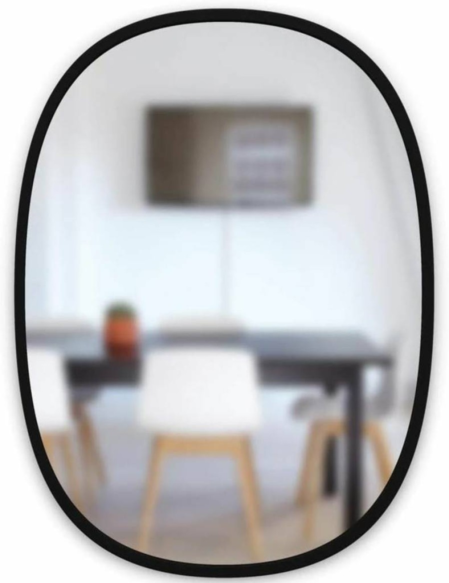 Umbra Hub Oval Wall Mirror 18x24 Inches - Modern Rubber Frame for Bathroom, Entryway, Living Room - Black
