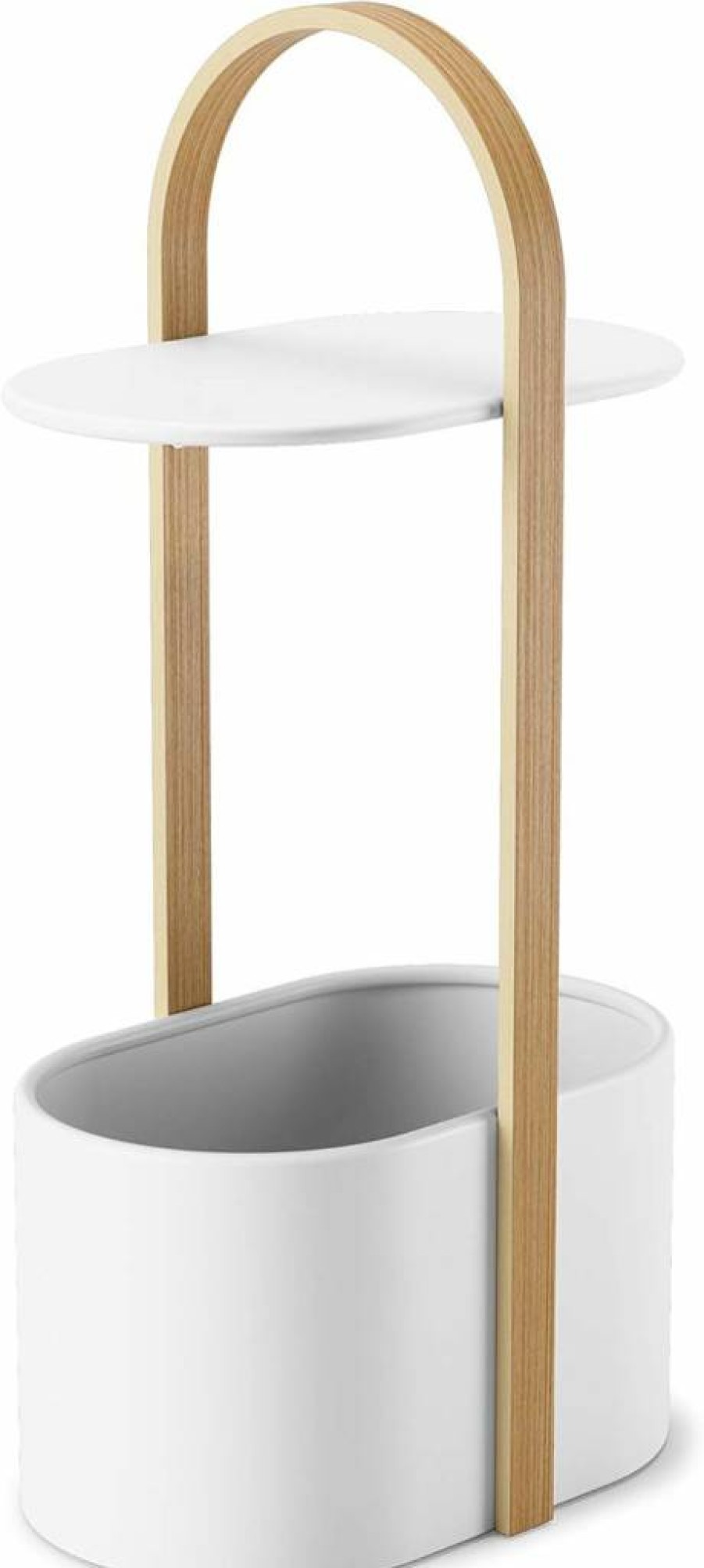 Umbra Bellwood White Side Table with Storage & Cable Management - 9.5" x 13.75" x 27" Nightstand, Modern Bedroom End Table