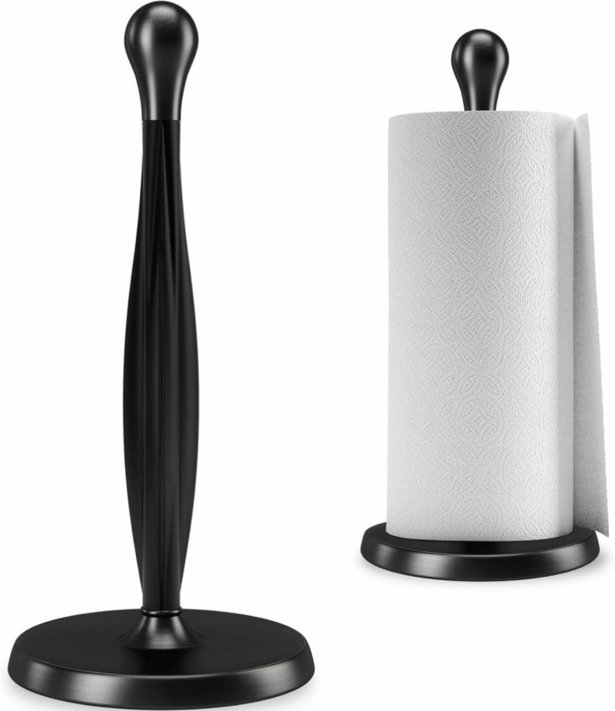 Umbra Tug One-Handed Paper Towel Holder - Modern Black Bathroom or Kitchen Dispenser