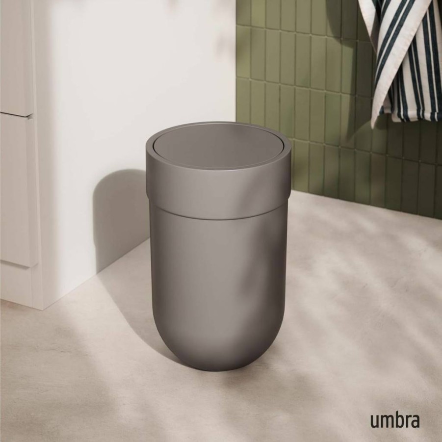 Umbra Soft Touch Small Trash Can With Swing Lid - Matte White Bathroom Waste Basket For Washroom & Bathroom