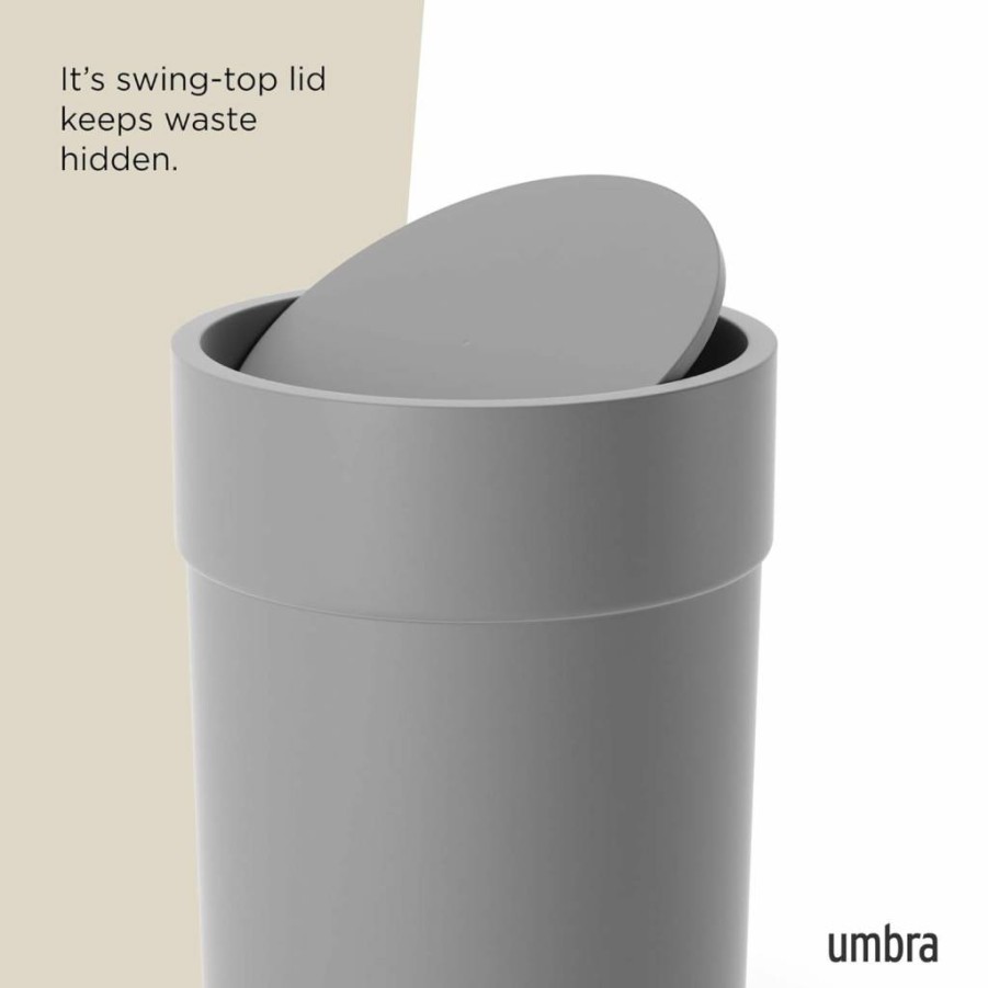 Umbra Soft Touch Small Trash Can With Swing Lid - Matte White Bathroom Waste Basket For Washroom & Bathroom