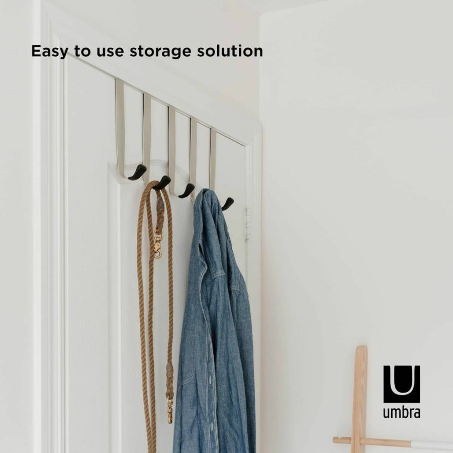 Umbra Schnook Over-The-Door Multi-Hook - Space Saving Black Hanging Organizer for Home & Closet Storage