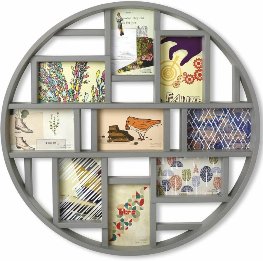 Umbra Luna Collage Picture Frame - Large 22-Inch Black Round Frame for Nine 4x6 Photos