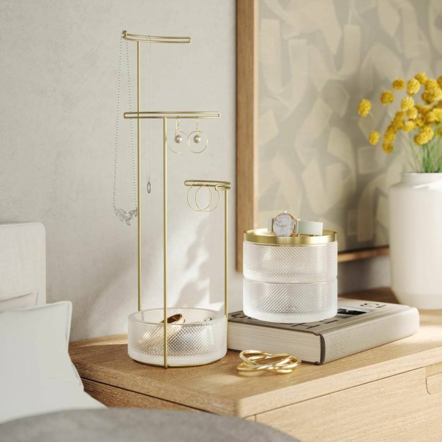 Umbra Tesora Glass Jewelry Organizer Stand with Mirror for Necklaces and Rings