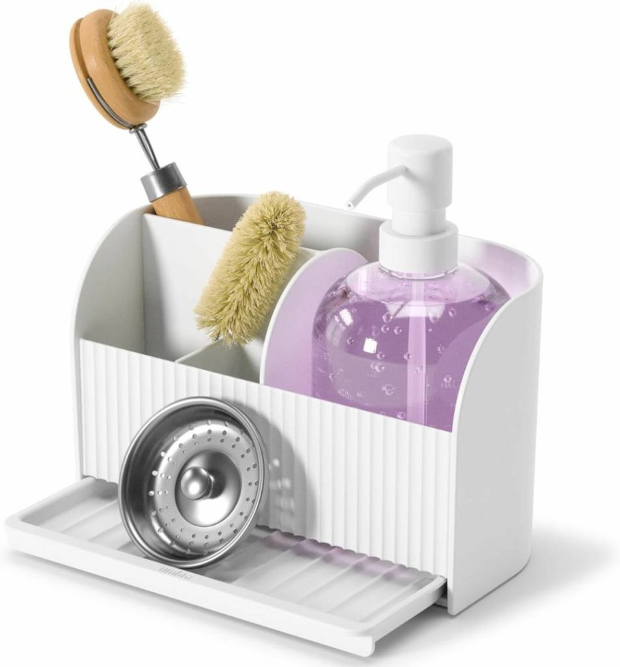 Umbra White Sink Caddy with Soap Pump - Organize Bathroom & Kitchen Sink Essentials