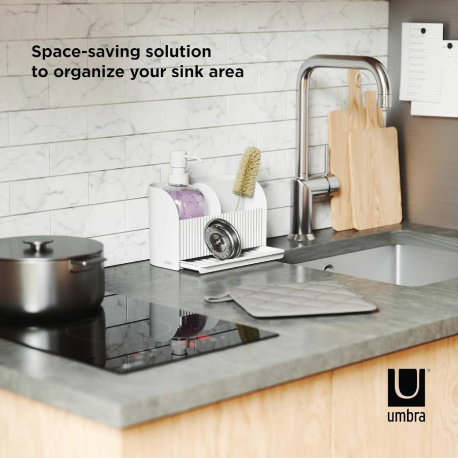 Umbra White Sink Caddy with Soap Pump - Organize Bathroom & Kitchen Sink Essentials