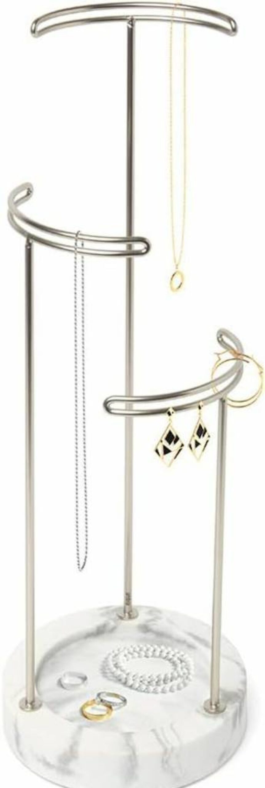 Umbra Tesora 3-Tier Jewelry Organizer - Earring & Accessory Display Stand in White/Nickel, Modern Countertop Holder
