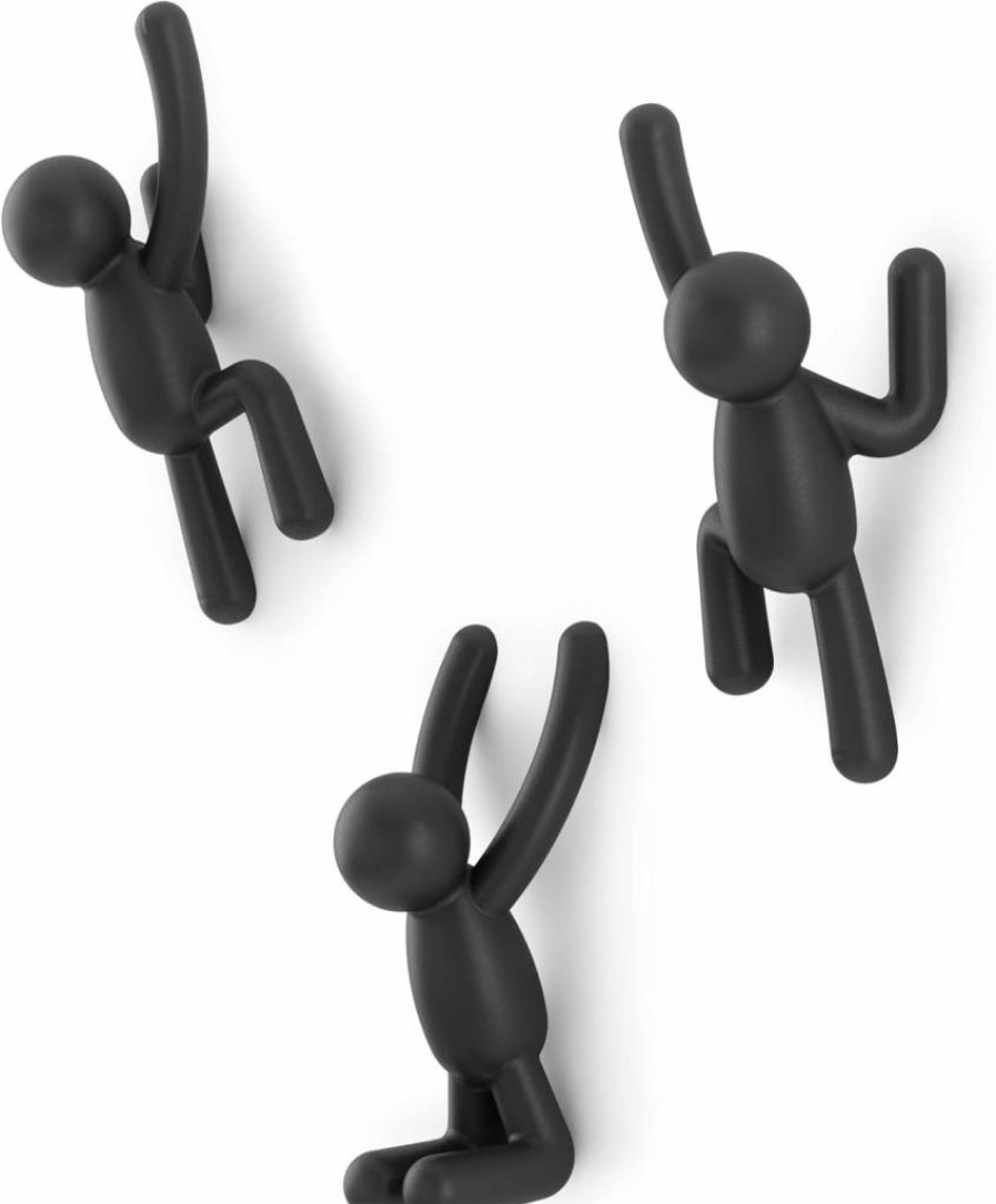 Umbra Buddy Decorative Wall Hooks Set of 3 - Black Coat Hooks for Hanging Coats, Bags, Backpacks, Towels & More