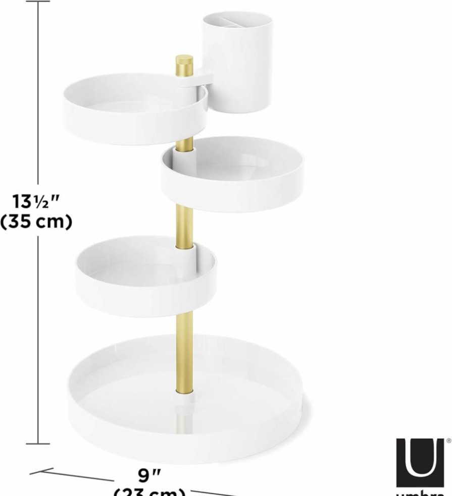 Umbra Pirouette White and Brass Makeup Organizer | Stylish Cosmetic Storage
