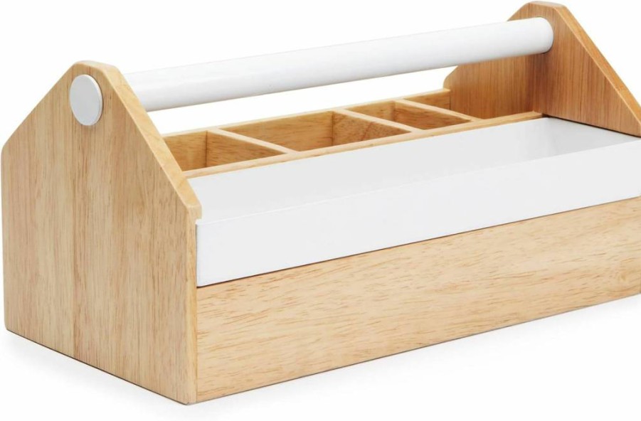 Umbra Toto Birch Wood Storage Box with Metal Finish – Organizer for Makeup, Jewelry, Stationery & Home Decor, Natural/White, Long Rectangular Design