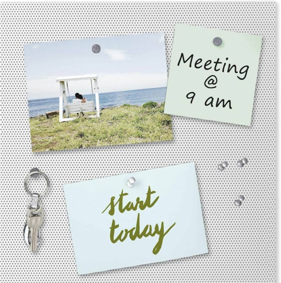 Umbra 12x12 Inch White Bulletboard - Cork & Magnetic Dual Surface Bulletin Board for Walls with 12 Pushpins & 12 Magnets, Modern Design