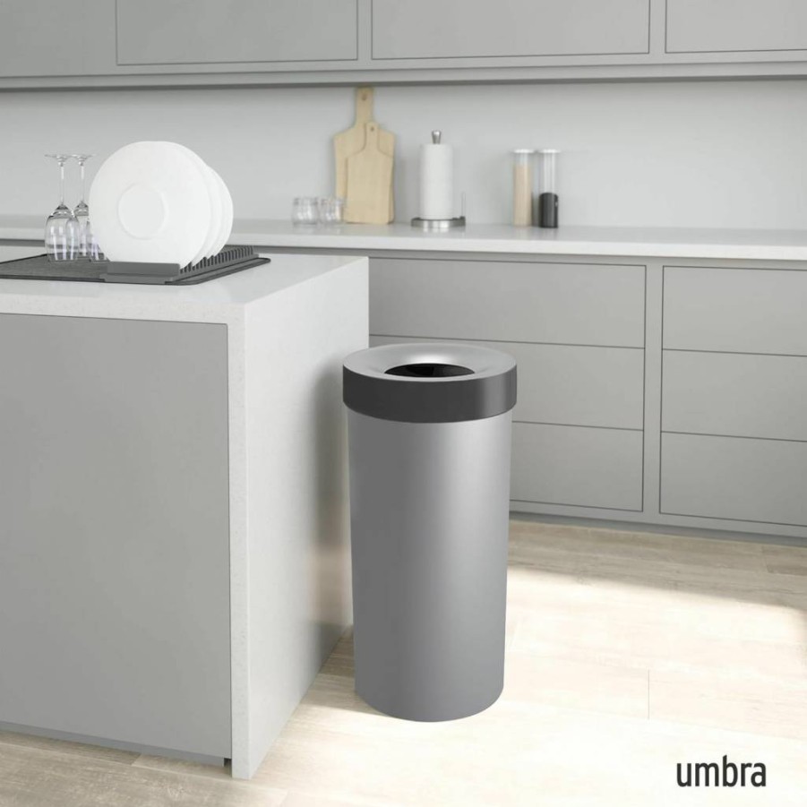 Umbra Venti 16-Gallon Swing Top Kitchen Trash Can, Pewter Finish, 62L Large Capacity Waste Bin