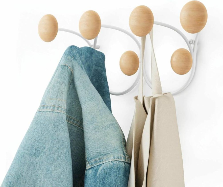 Umbra Dotsy 7-Hook Wall Mount Coat Rack in Black/Walnut Finish for Stylish Entryway Storage