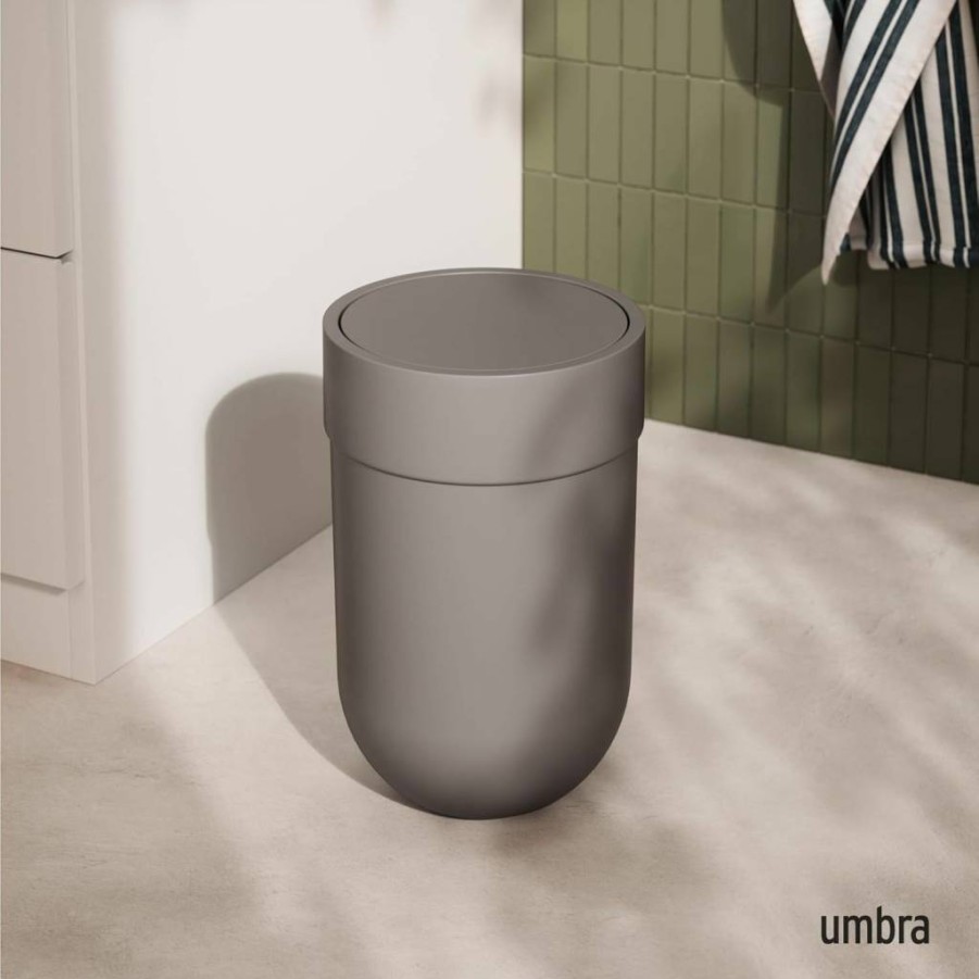 Umbra Small Touch Waste Can with Swing Lid - Black Bathroom Trash Bin for Washroom & Bathroom