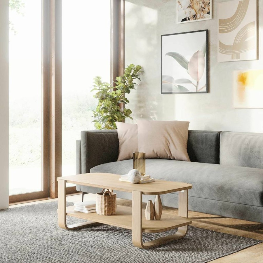 Umbra Bellwood Storage Coffee Table - Modern Aged Walnut Finish, Compact Living Room Furniture