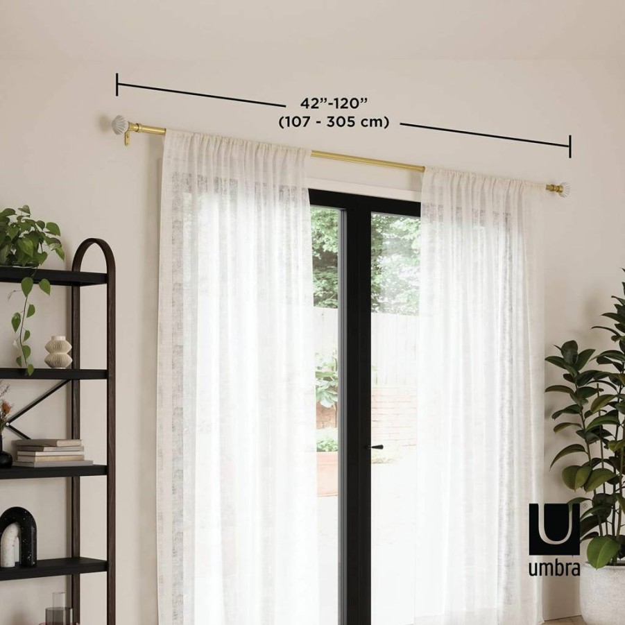 Umbra Gold Modern Pleat 1-Inch Adjustable Curtain Rod with Matching Finials & Hardware, 107-305 Inches, Easy Installation