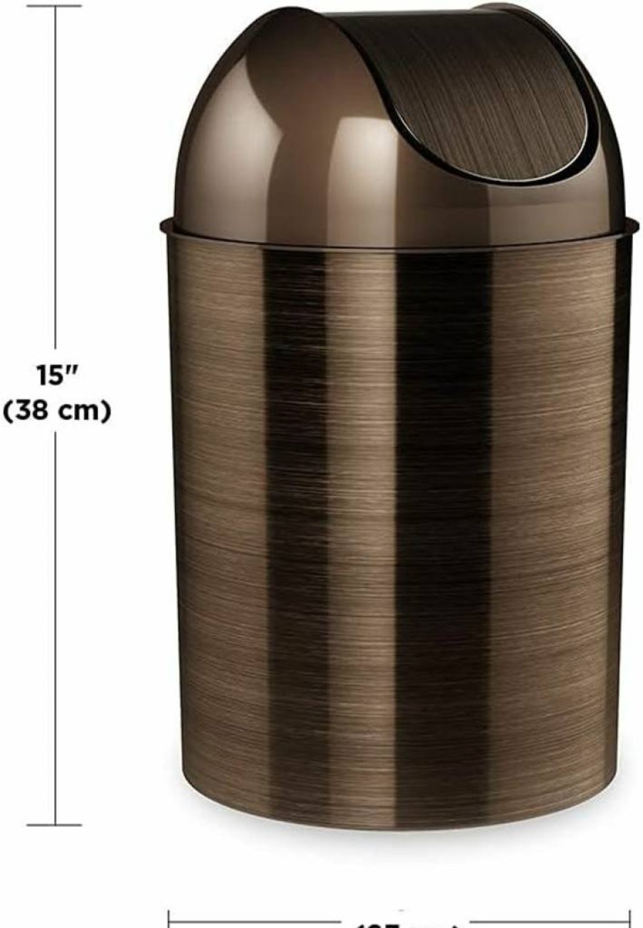 Umbra Mezzo 2.5-Gallon Swing-Top Trash Can, Bronze - 10L Kitchen Waste Bin with Lid