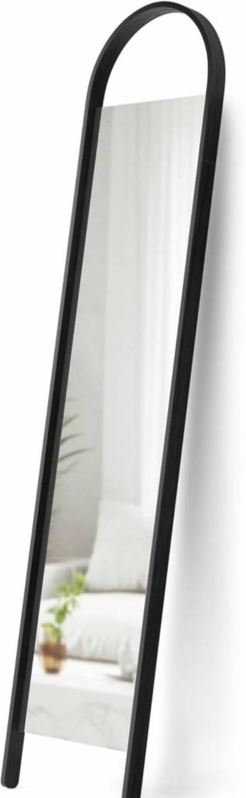 Umbra Bellwood Natural Wood Leaning Mirror - 17.7x77 Inch Soft-Arched Frame with Anti-Tip Hardware, Renewable Wood Design