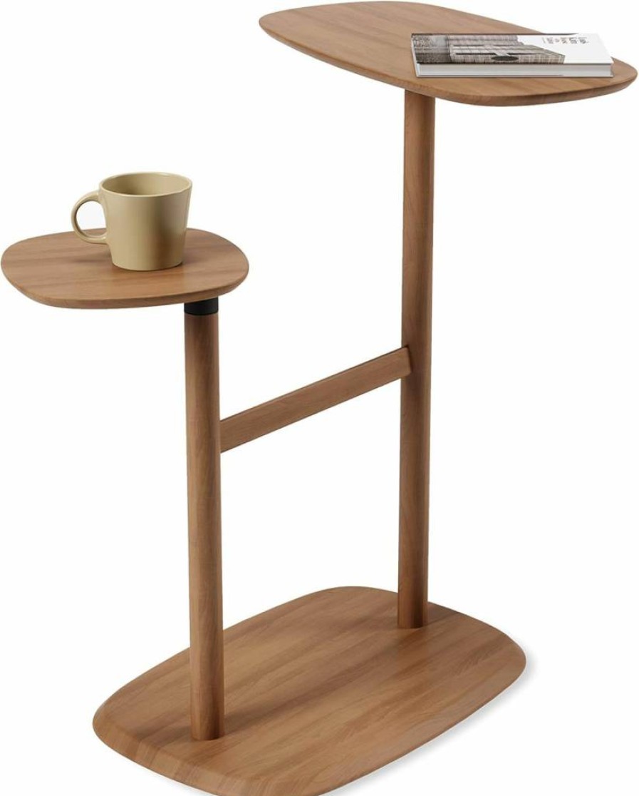 Umbra Swivo Bedside Table with Swivel Tops and Storage Rail for Magazines, Natural Wood Nightstand