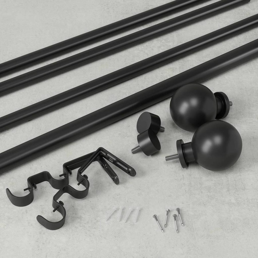 Umbra Bolas Adjustable Double Curtain Rod 72 to 144 Inches, Black Modern Window Treatment for Home Decor