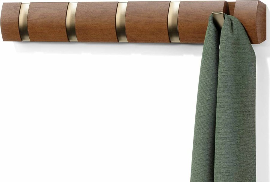 Umbra Flip 5 Hook Wall Mounted Coat Rack - Space Saving Black Entryway Organizer