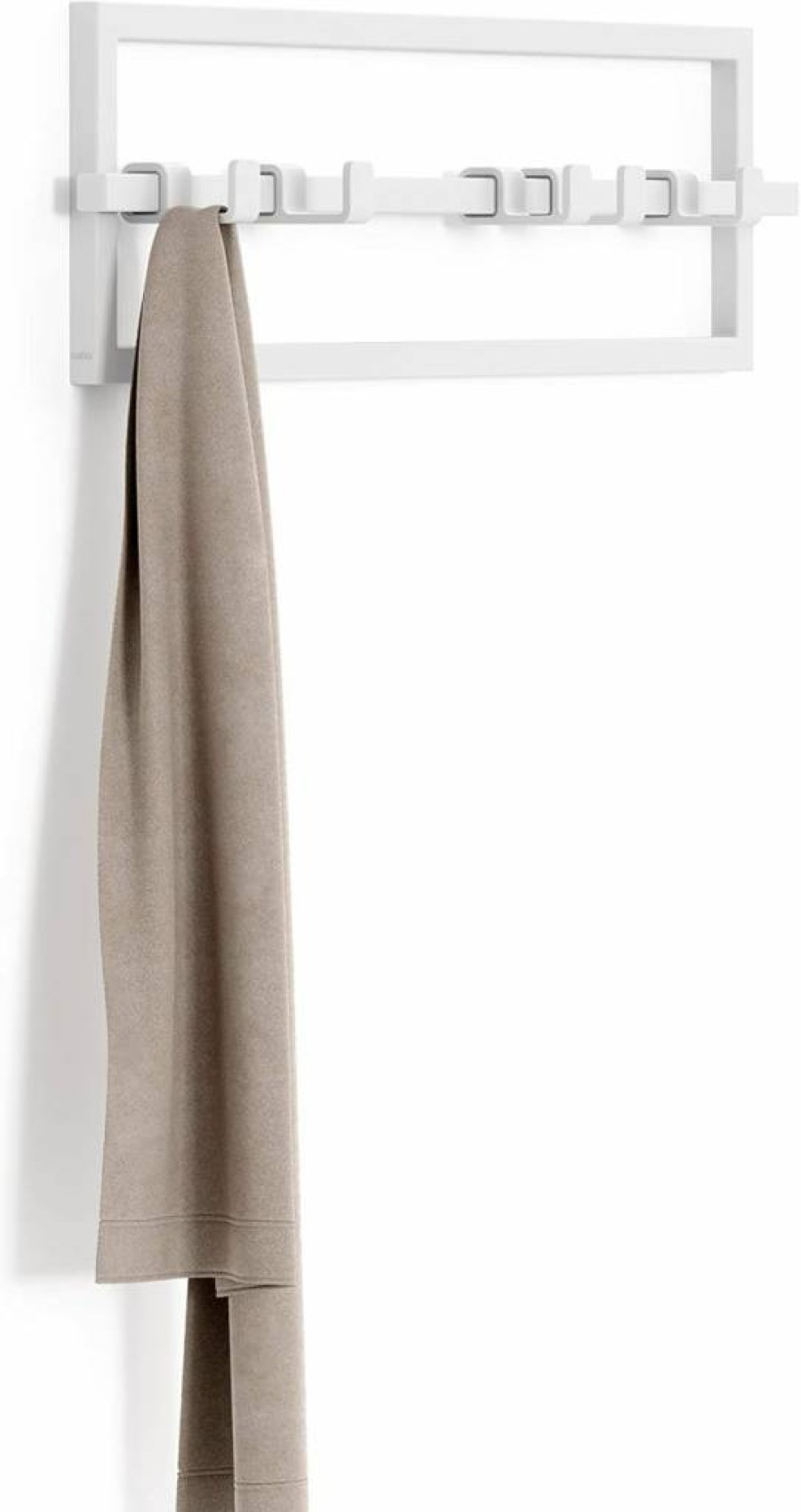 Umbra Cubiko White Wall Mounted Coat Hanger with Retractable Hooks - Space Saving Organizer for Coats, Scarves, Purses
