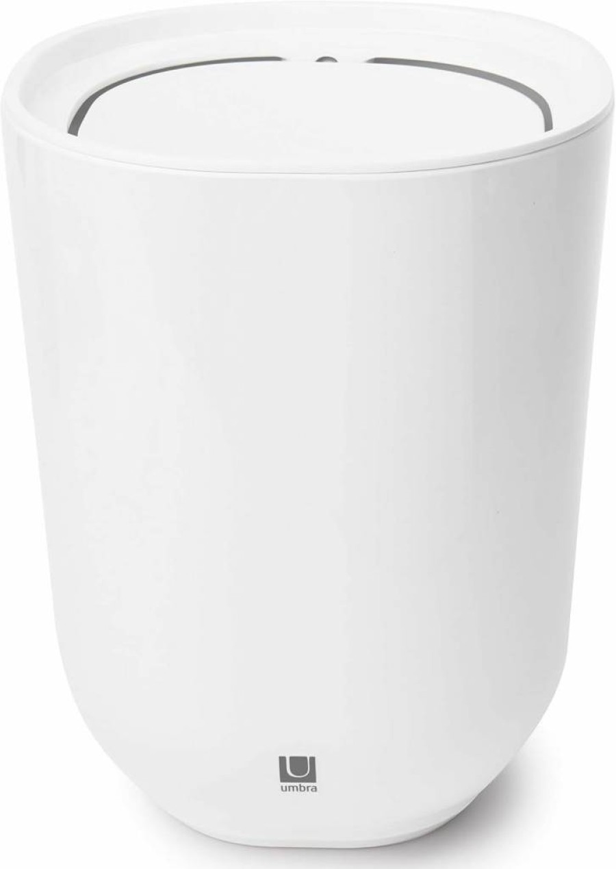 Umbra Step Trash Can with Lid - 1.7 Gallon Small Bathroom Garbage Bin, Durable White Glossy Melamine Finish, Modern Wastebasket for Home & Office