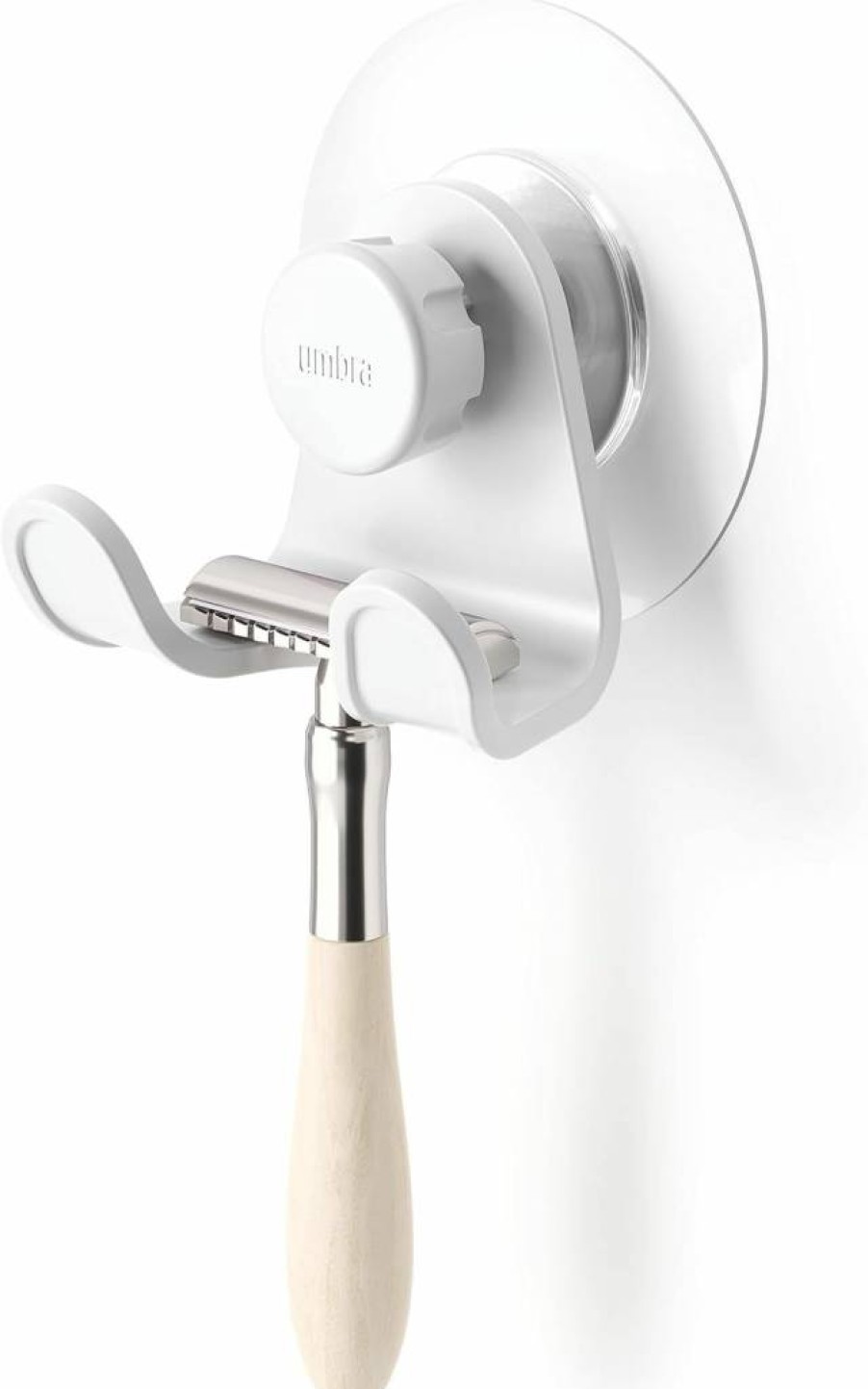 Umbra White Flex Adhesive Double Hook - Strong Sticky Wall Hooks for Hanging Organizers, Hats, Keys & More