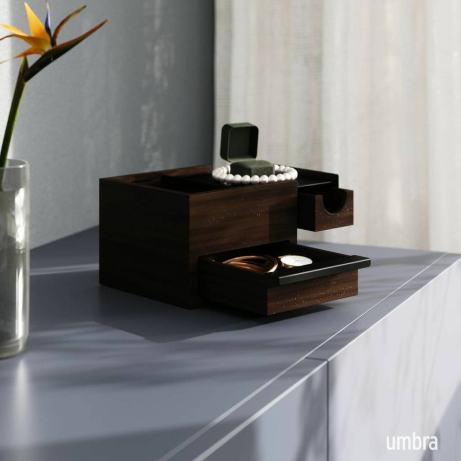 Umbra Stowit Mini Jewelry Box with Hidden Compartments - Modern Keepsake Organizer for Rings, Necklaces & Earrings