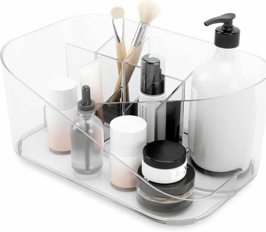 Umbra Glam Countertop Makeup Organizer with Dividers - Multi-Function Cosmetic Storage in White & Grey