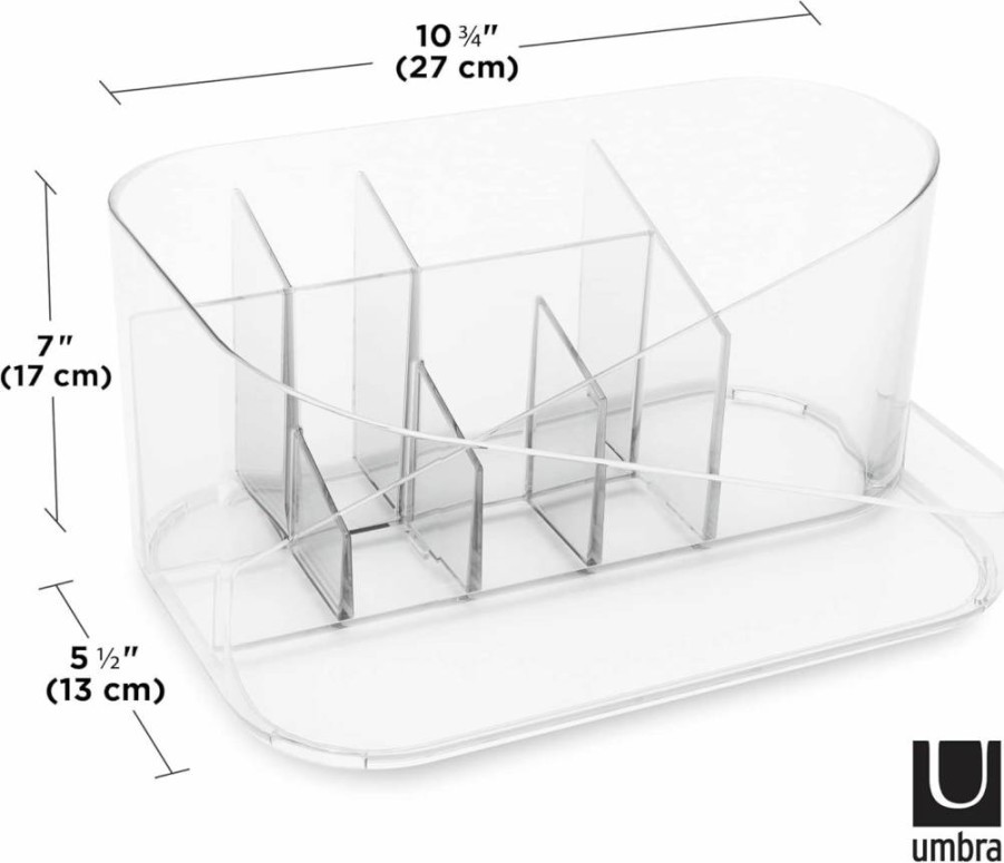 Umbra Glam Countertop Makeup Organizer with Dividers - Multi-Function Cosmetic Storage in White & Grey