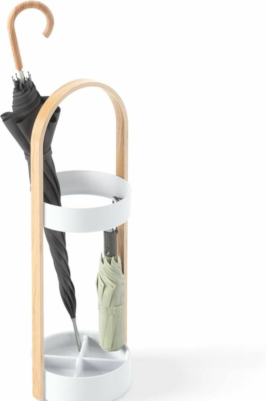 Umbra Bellwood Modern White and Natural Wood Umbrella Stand for Home Entryway Storage