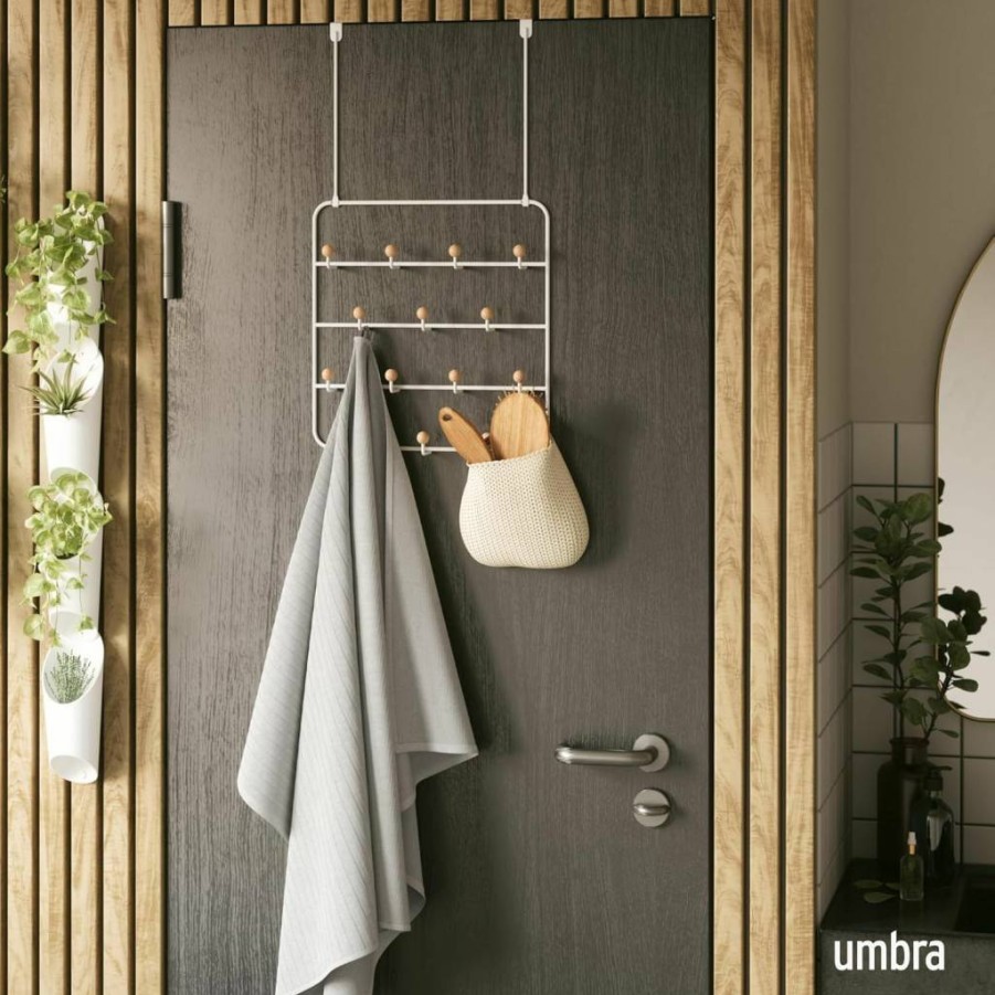 Umbra Estique Over The Door Hooks Organizer - Large Size, Black/Walnut Finish, Multi-Purpose Storage Solution