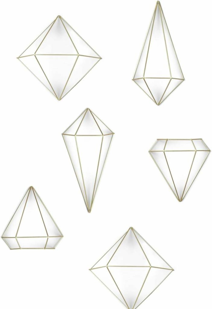 Umbra Prisma Geometric Wall Art Set of 6 - Modern Metallic Copper Wire Sculptures for Kitchen, Table Top & Ceiling Decor