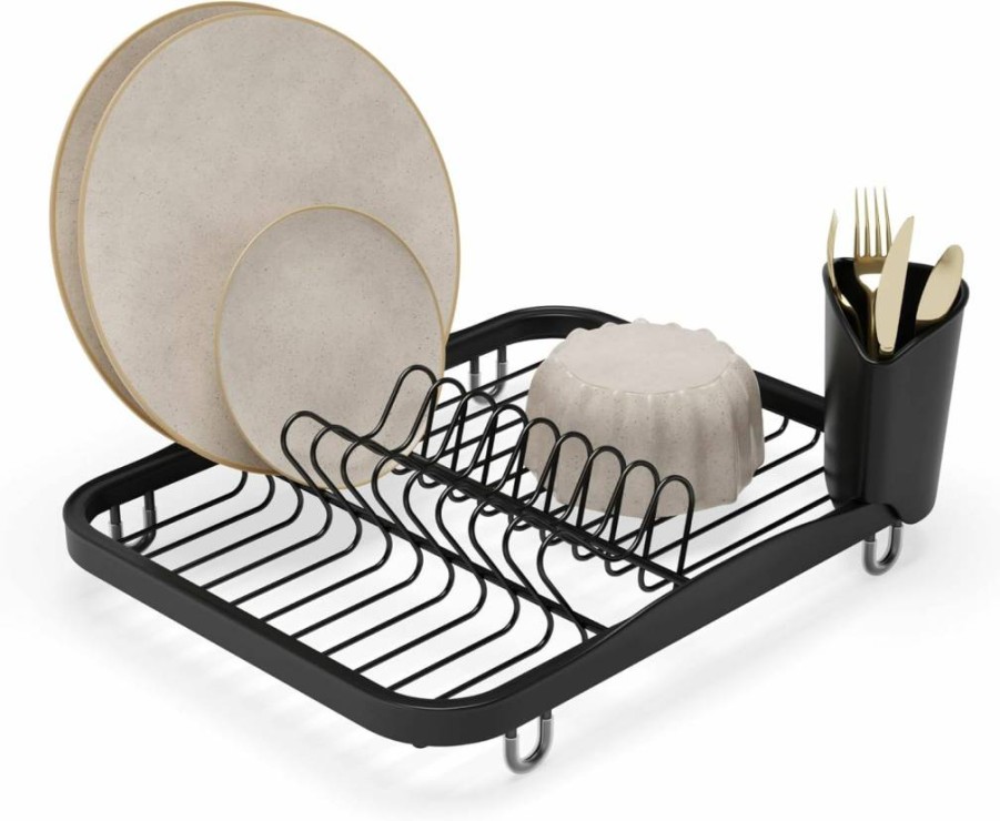 Umbra Modern Black Dish Rack for Kitchen Countertop - Space Saving Sink Organizer