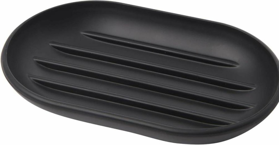 Umbra Contemporary Oval Soap Holder for Bathroom - Durable Black Soap Dish for Sink, Easy to Clean, Fits Amenity Trays