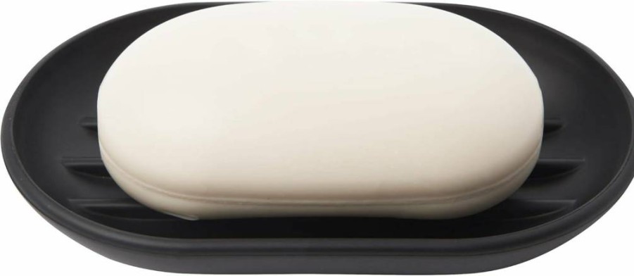 Umbra Contemporary Oval Soap Holder for Bathroom - Durable Black Soap Dish for Sink, Easy to Clean, Fits Amenity Trays