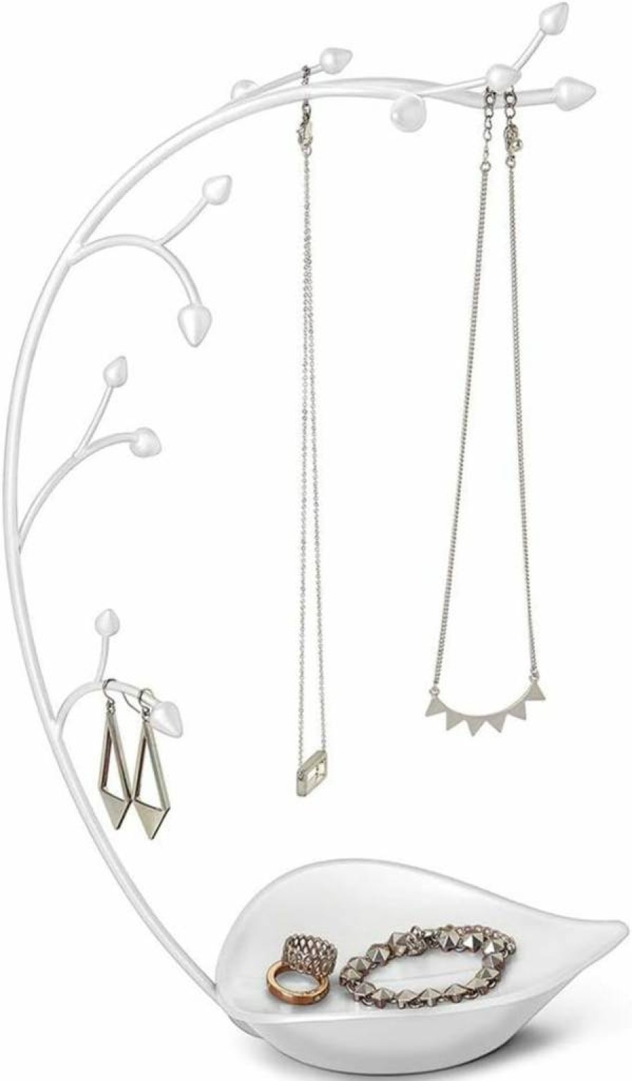 Umbra Orchid Jewelry Holder - Modern Necklace and Ring Display Stand with Dish, Versatile Home Decor for Dining Room or Vanity Organization