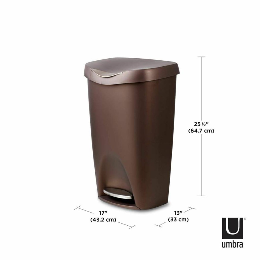 Umbra Brim 50L Trash Can with Lid – 13 Gallon Stainless Steel Waste Bin for Kitchen & Bathroom