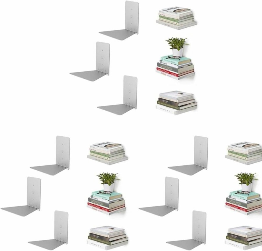 Umbra Conceal Floating Bookshelf - Small Silver Wall Mounted Metal Shelf for Stylish Storage